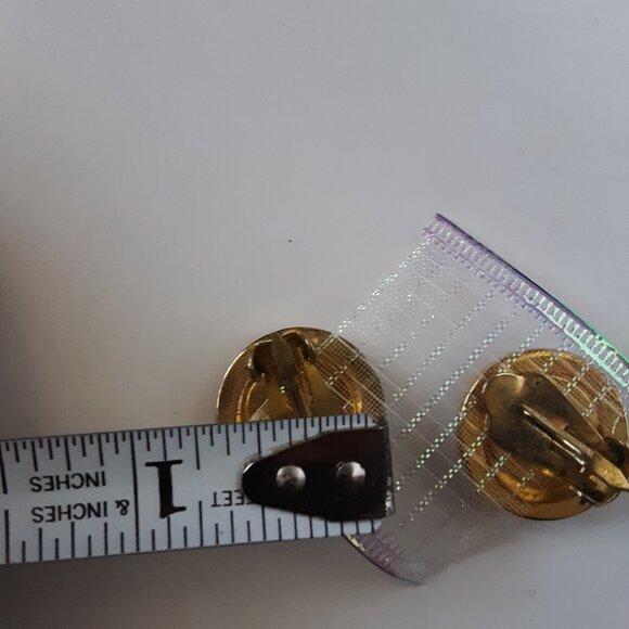 Vintage Floral Enamel Cloisonné Clip On Gold Tone Earrings - Picture 6 of 9